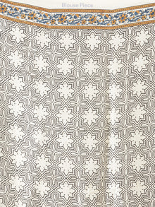 Ivory Indigo Mustard Ajrakh Hand Block Printed Modal Silk Saree - S031704219