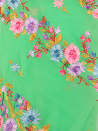 Green Aari Embroidered Georgette Saree From Kashmir - S031704674