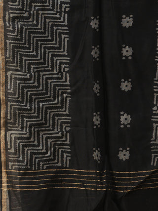 Black Grey Chanderi Hand Brush Painted Dupatta - D04170738