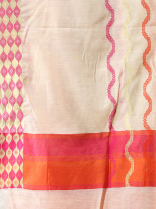 Banarasi Chanderi Dupatta With Resham Work - Ivory Pink & Gold - D04170843