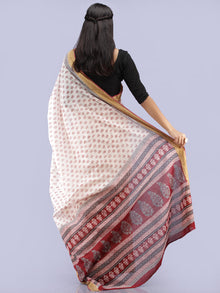 White Red Black Bagh Printed Maheshwari Cotton Saree - S031704284
