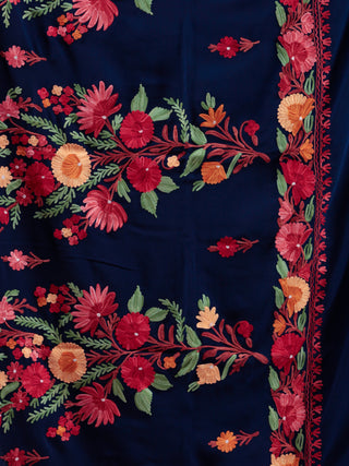 Blue Aari Embroidered Georgette Saree From Kashmir - S031704675