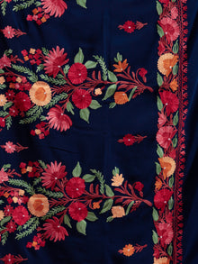 Blue Aari Embroidered Georgette Saree From Kashmir - S031704675