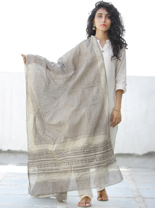 Kashish Ivory Chanderi Hand Block Printed Dupatta - D04170589