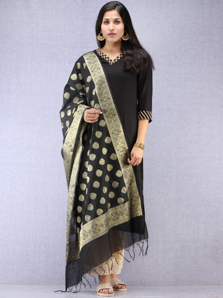 Banarasi Chanderi Dupatta With Zari Work - Black & Gold - D04170844