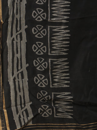 Black Grey Chanderi Hand Brush Painted Dupatta - D04170740