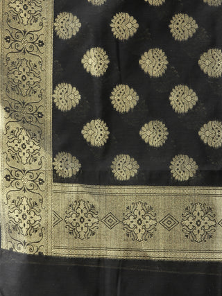 Banarasi Chanderi Dupatta With Zari Work - Black & Gold - D04170844