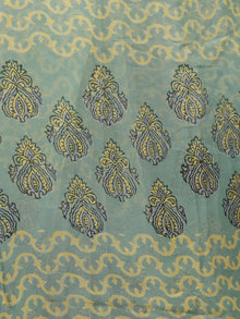 Fern Green Yellow Grey  Hand Block Printed Chiffon Saree with Zari Border - S031703287