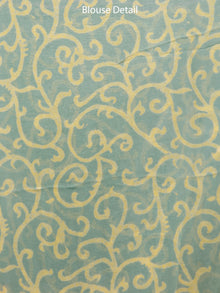 Fern Green Yellow Grey  Hand Block Printed Chiffon Saree with Zari Border - S031703287