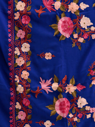 Blue Aari Embroidered Georgette Saree From Kashmir - S031704676