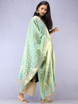 Banarasi Chanderi Dupatta With Resham Work - Sea Blue & Gold - D04170845