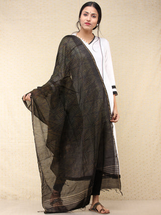 Black Brown Chanderi Hand Block Printed Dupatta - D04170741