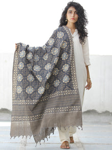 Indigo Dabu  Chanderi Hand Block Printed Dupatta - D04170590