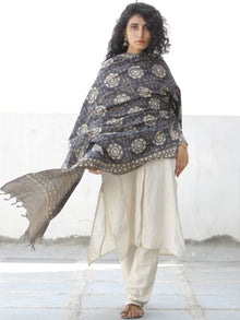 Indigo Dabu  Chanderi Hand Block Printed Dupatta - D04170590