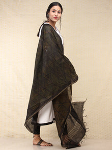 Black Brown Chanderi Hand Block Printed Dupatta - D04170741