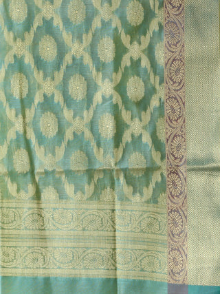 Banarasi Chanderi Dupatta With Resham Work - Sea Blue & Gold - D04170845