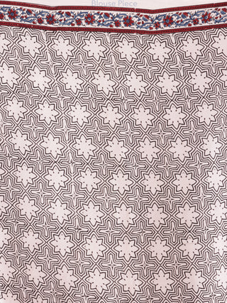 Ivory Indigo Red Ajrakh Hand Block Printed Modal Silk Saree - S031704222