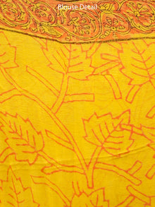 Yellow Orange  Hand Block Printed Chiffon Saree with Zari Border - S031703288