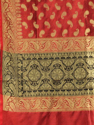 Banarasi Chanderi Dupatta With Zari Work - Red & Gold - D04170846