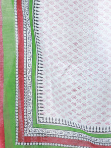 White Red Green Chanderi Hand Block Printed Dupatta - D04170502