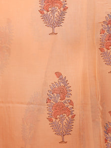 Peach Coral  Hand Block Printed Chiffon Saree with Zari Border - S031703285