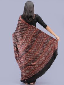 Black Maroon Indigo Ajrakh Hand Block Printed Modal Silk Saree - S031704223