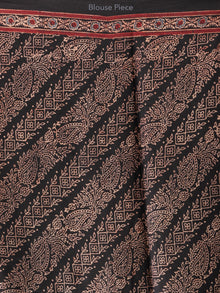 Black Maroon Indigo Ajrakh Hand Block Printed Modal Silk Saree - S031704223