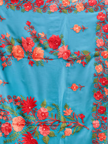 Blue Aari Embroidered Georgette Saree From Kashmir - S031704677