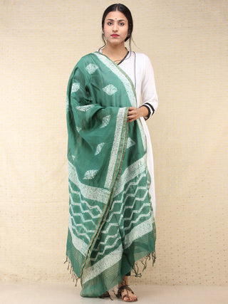 Green White Chanderi Shibori Printed Dupatta - D04170743