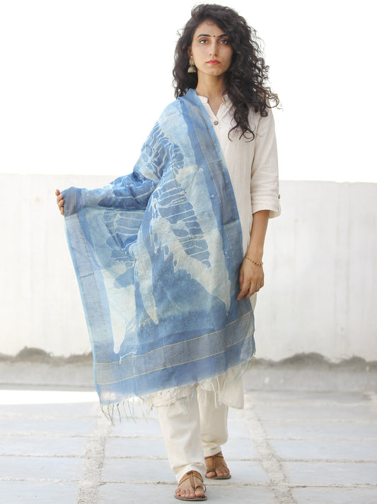 Indigo White Chanderi Hand Block Printed Stole - D04170592