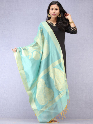Banarasi Chanderi Dupatta With Resham Work - Sea Blue & Gold - D04170847