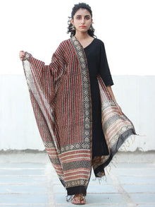 Maroon Ivory Black Chanderi Hand Block Printed Dupatta - D04170505