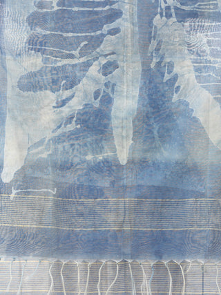 Indigo White Chanderi Hand Block Printed Stole - D04170592