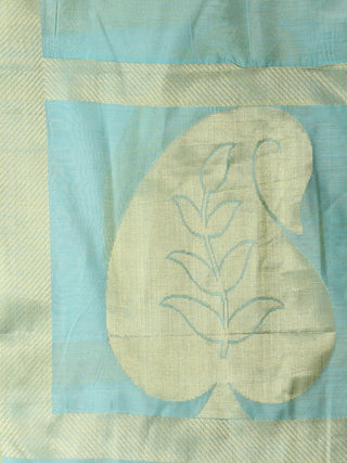 Banarasi Chanderi Dupatta With Resham Work - Sea Blue & Gold - D04170847