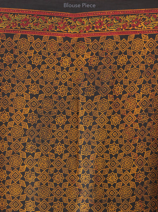 Rust Black Mustard Ajrakh Hand Block Printed Modal Silk Saree - S031704224