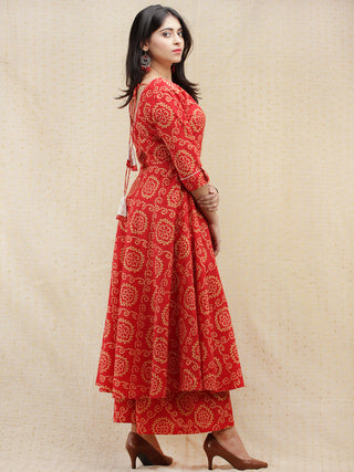 Raas Nazam - Red Bandhani Printed Anarkali Kurta & Palazzo - KS83C2023