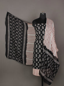 Black White Maroon Ivory Hand Block Printed Cotton Suit-Salwar Fabric With Cotton Dupatta - S1628192