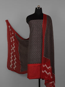 Grey Ivory Maroon Hand Block Printed Cotton Suit-Salwar Fabric With Chiffon Dupatta (Set of 3) - S16281281