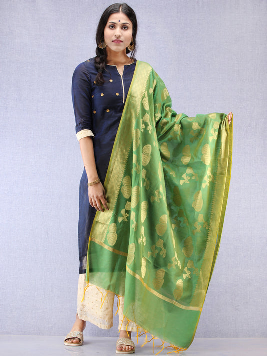 Banarasi Chanderi Dupatta With Zari Work - Green & Gold - D04170794