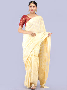 Banarasee Pure Chiffon Saree With Zari Work - Ivory Gold - S031704292