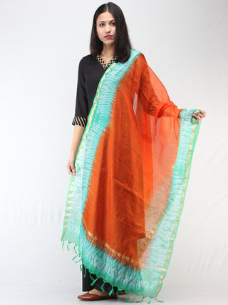 Kota Doria Tie & Die Dupatta  With Zari Border - Red & Sea Green - D04170896