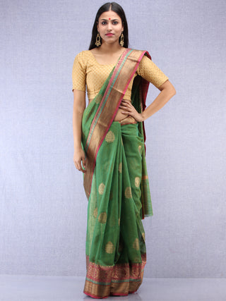 Banarasee Cotton Silk Saree With Zari Work - Green & Pink - S031704404