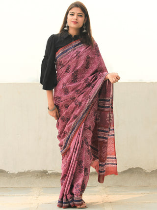 Lavender Indigo Hand Block Printed  Cotton Mul Saree - S031704102