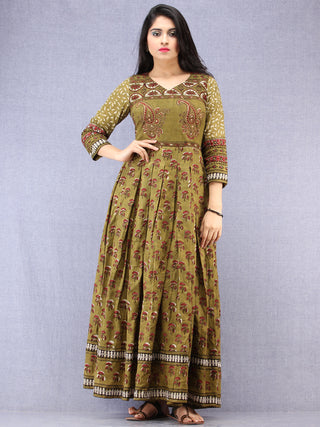 Naaz Pareesa - Hand Block Mughal Printed Long Cotton Embroidered Dress - DS102F001