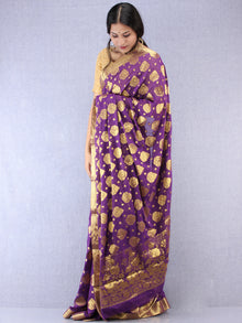 Banarasee Chiffon Saree With Golden Zari Weave - Purple & Gold - S031704359