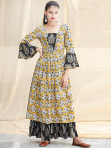 YELLOW IMPRINTS - Hand Block Printed Cotton Long Dress  - D142F1815