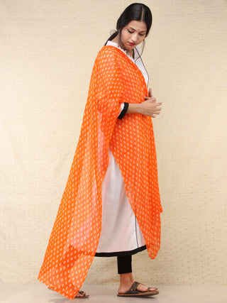 Orange Ivory Bandhini Hand Block Printed Dupatta  - D04170691