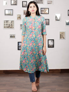 Green Pink Yellow Hand Block Printed Kurta - K82F1486