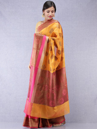 Banarasee Super Net Saree With Zari Work - Yellow Pink & Gold - S031704311