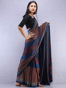 Indigo Maroon Beige Ajrakh Hand Block Printed Modal Silk Saree - S031704447